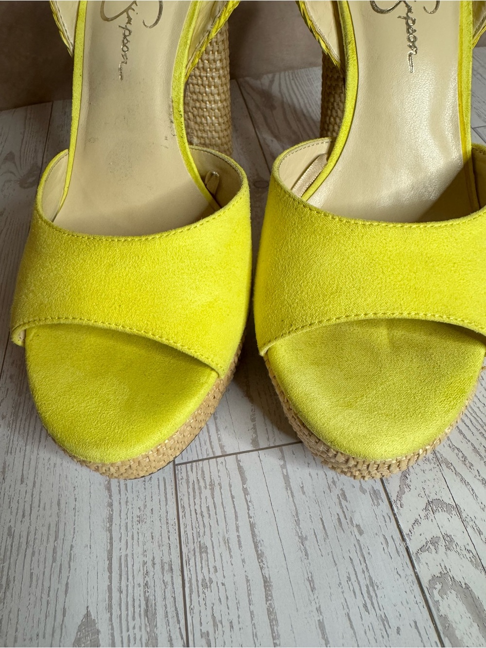Jessica Simpson Neon Yellow Platform Ankle-Strap Sandals with Woven Platform - Picture 3 of 6